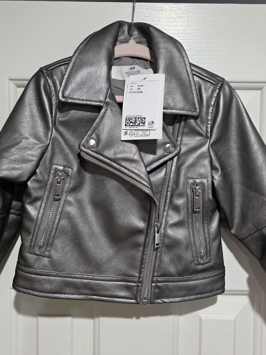 H&M Other - NWT H&M Kids Metallic Gray Faux Leather Biker Jacket